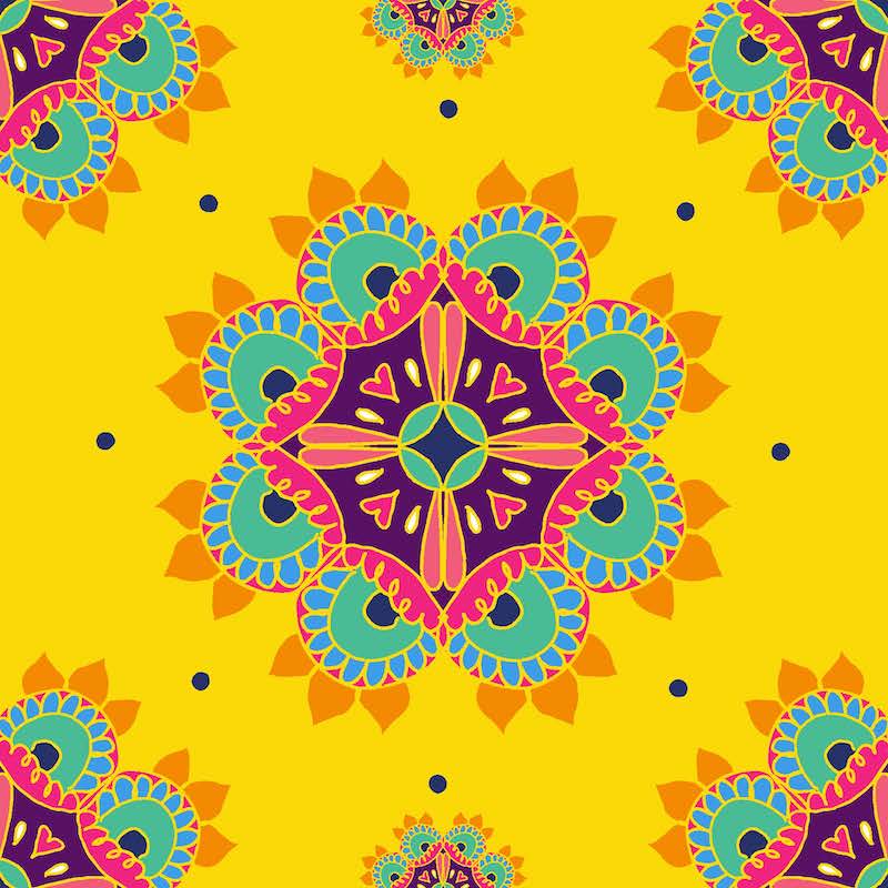 Stick-On Rangoli on Canvas Yellow Mandala Square