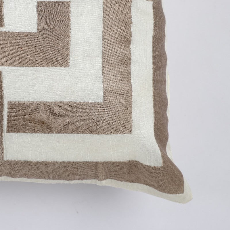 White & Beige Geometric Satin Cushion Covers ( Set of 2 )