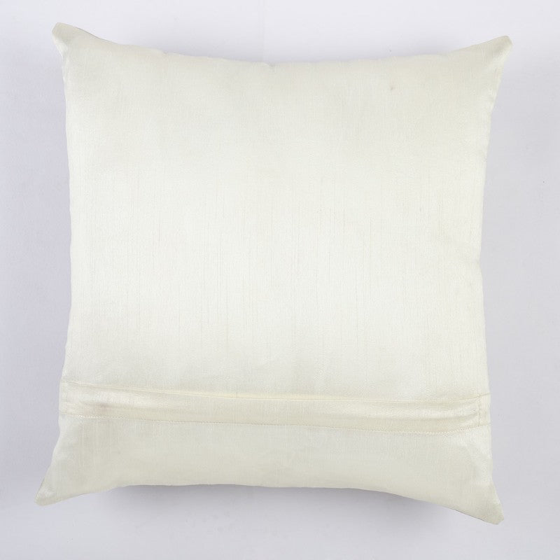 White & Beige Geometric Satin Cushion Covers ( Set of 2 )