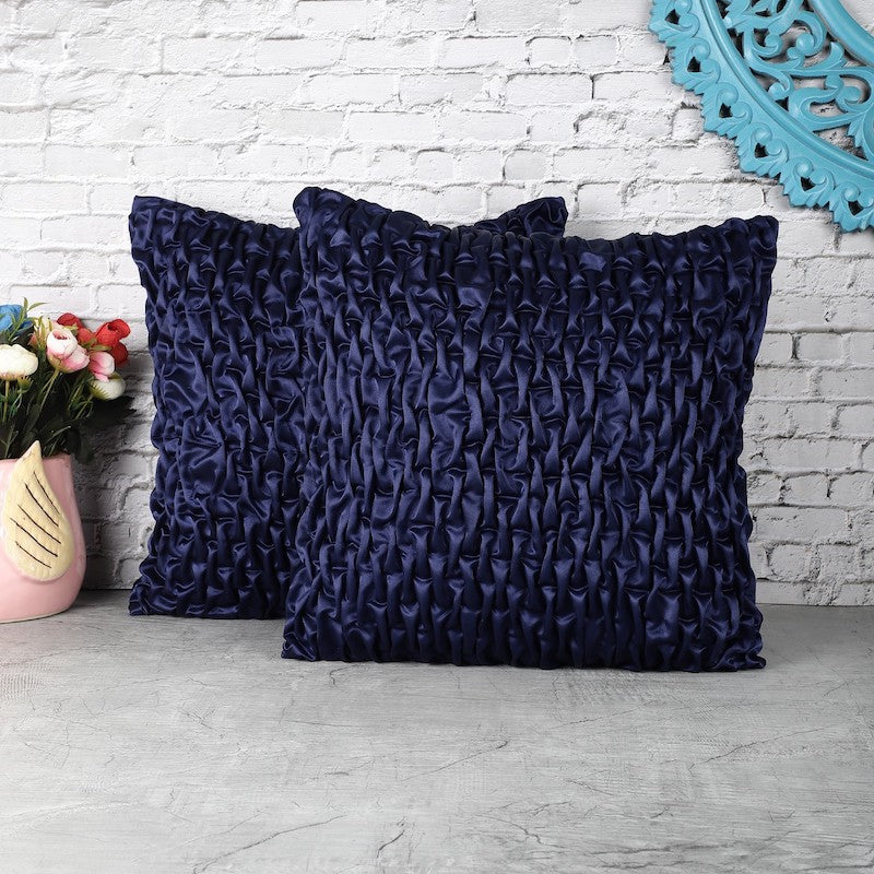 Blue Textured Satin Cushion Covers (Set of 2)