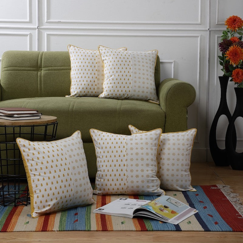 Cotton Two Way Cushion Cover- Yellow (Set of 5)