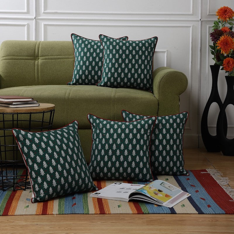 Green Motif Printed Cushion Covers (Set of 5)