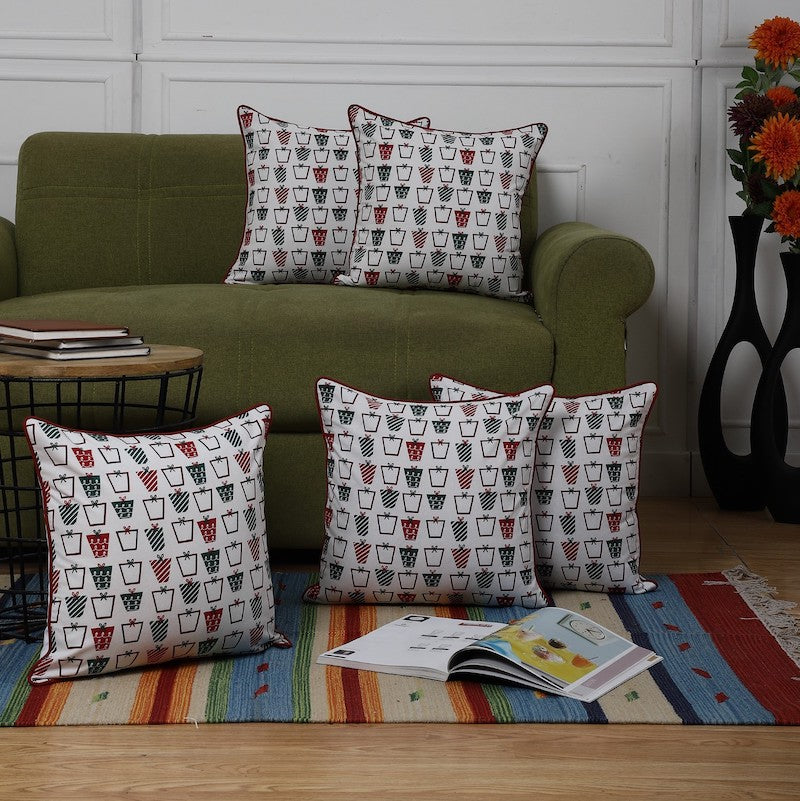 Christmas Print Cotton Cushion Covers (Set of 5)