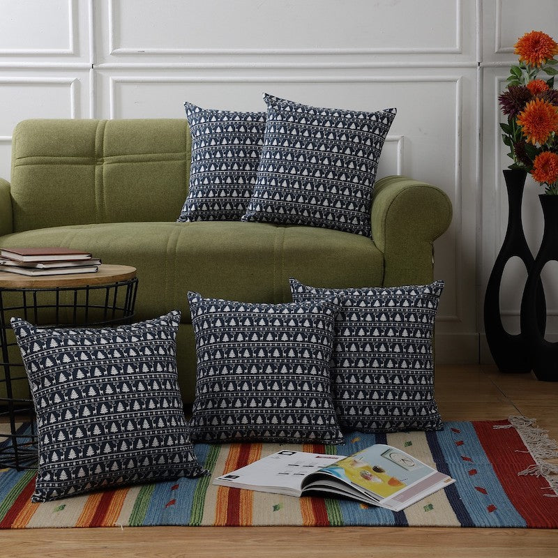 Reversible Blue & White Printed Cushion Covers (Set of 5)