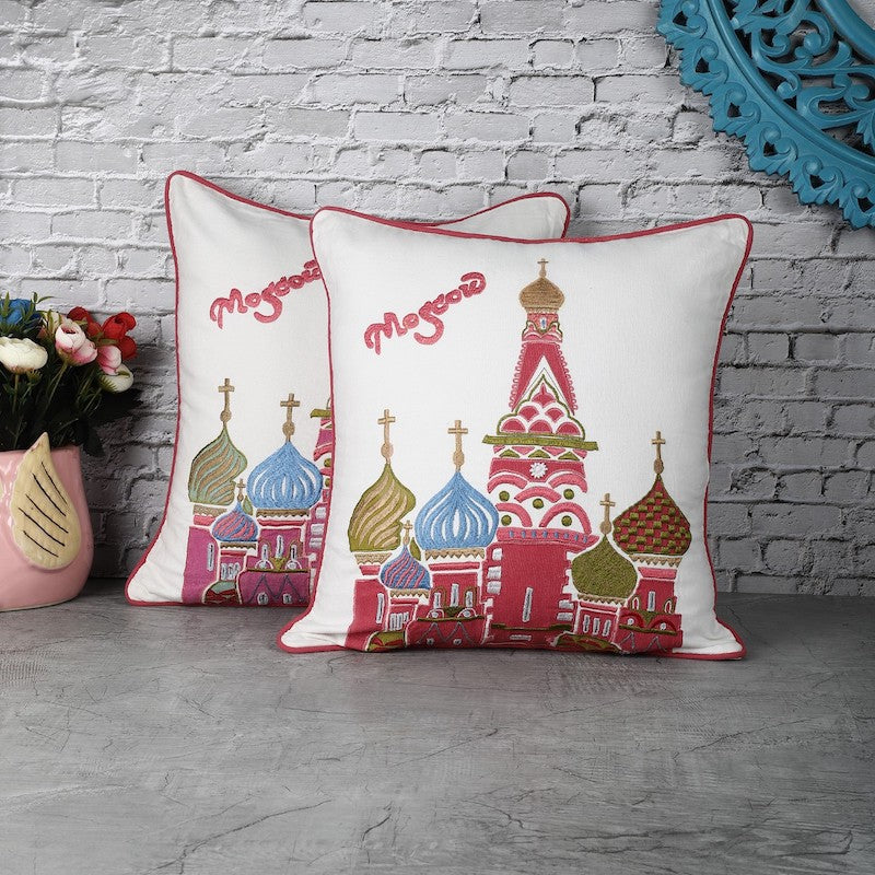 Hand Embroidered Moscow Theme Cushion Covers (Set of 2 )
