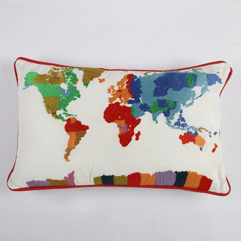 Hand Embroidered World Map Cushion Covers (Set of 2)