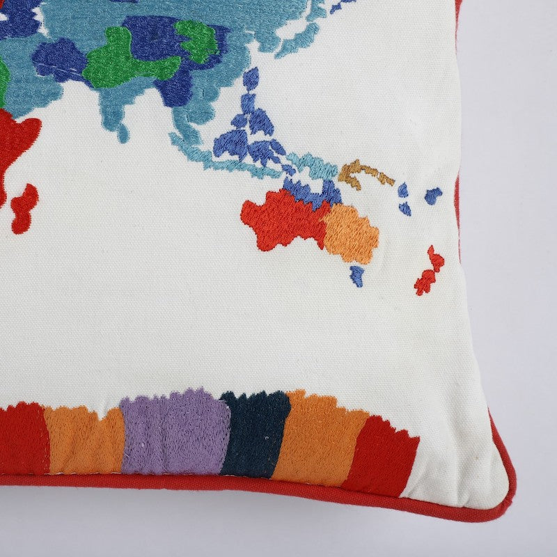 Hand Embroidered World Map Cushion Covers (Set of 2)