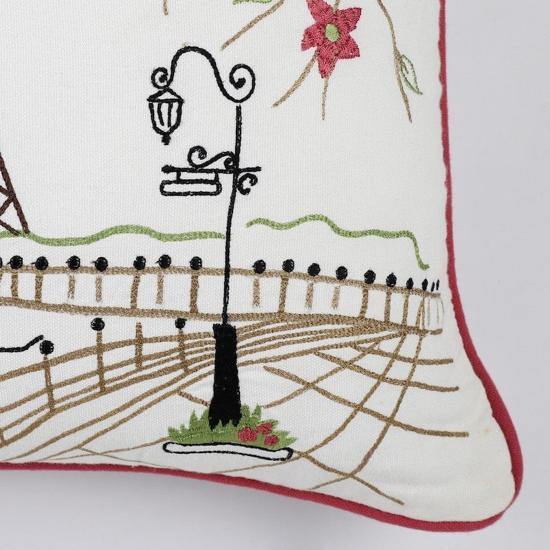 Paris Theme Hand Embroidered Cushion Covers (Set of 2)