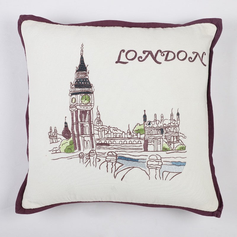 London Theme Hand Embroidered Cushion Covers (Set of 2)