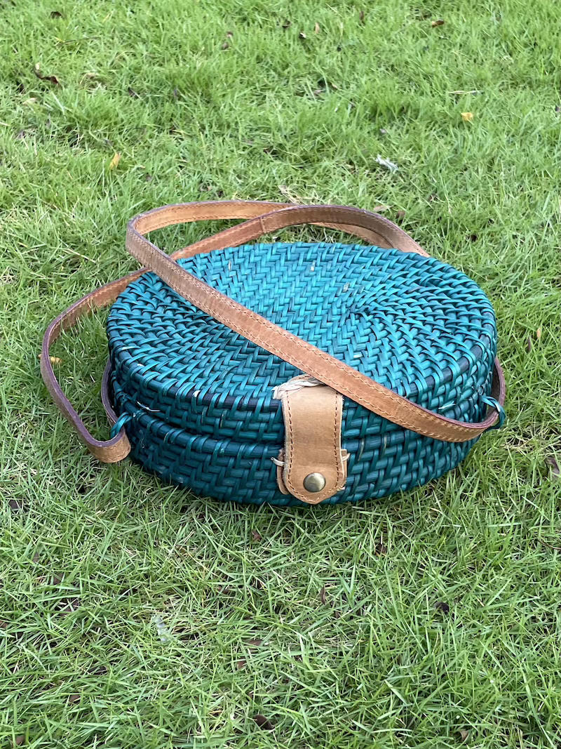 Blue Cane Oval Sling Bags