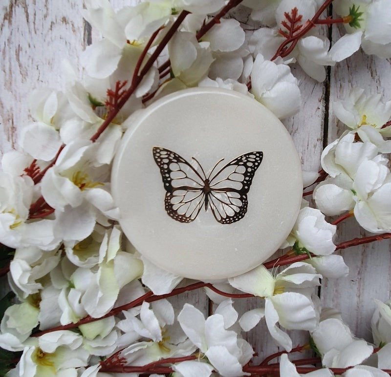 Pearl White Butterfly Resin Coasters (Set of 2)