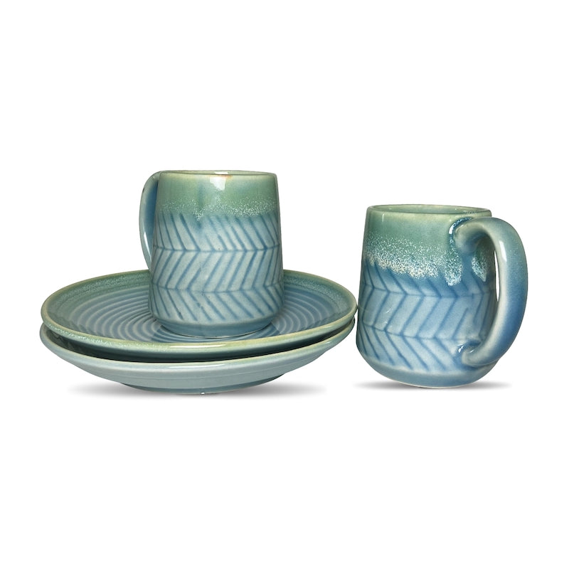 Sea Green Side Plates & Mugs Combo (Set of 2)