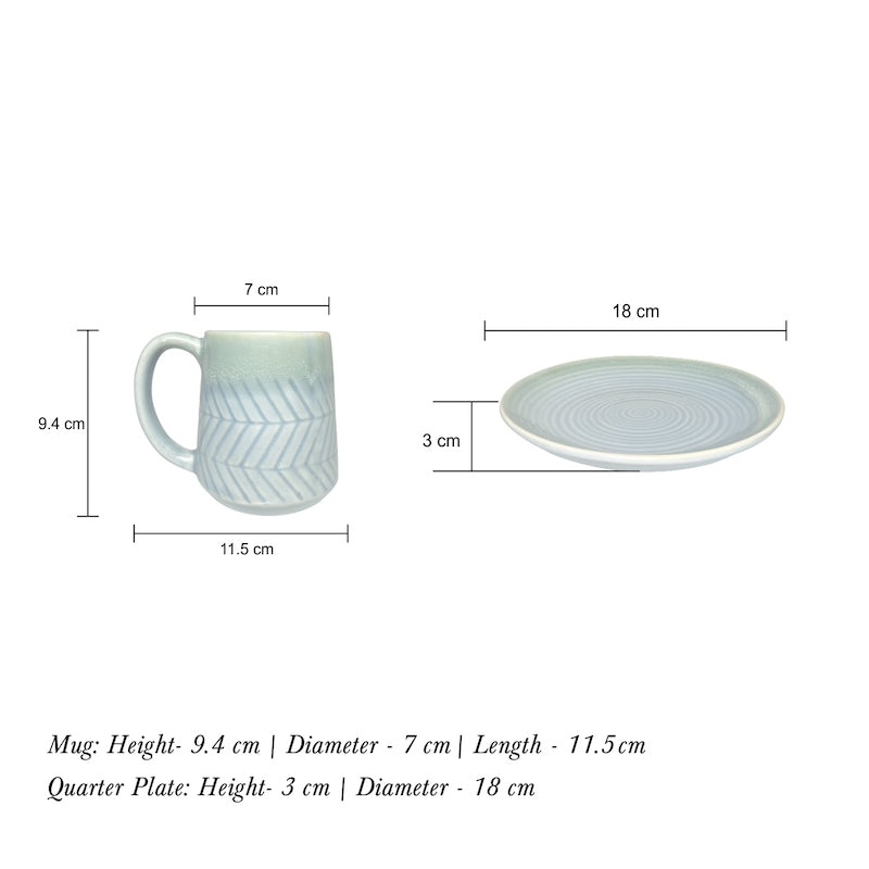 Sea Green Side Plates & Mugs Combo (Set of 2)