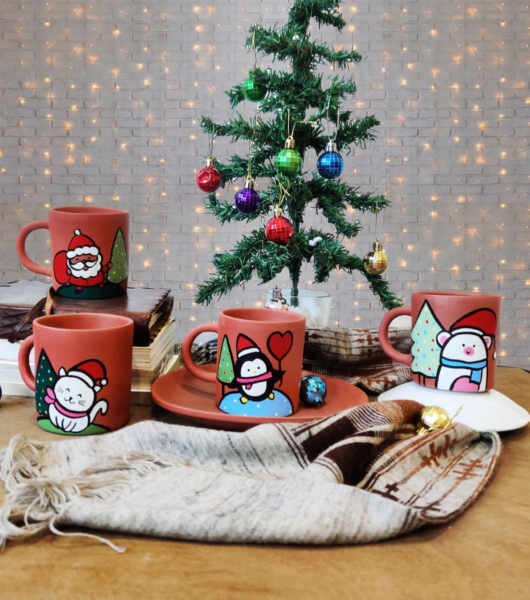 Handpainted Terracotta Christmas Mug