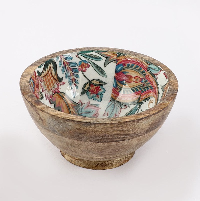 Handcrafted Wooden Bowl with Meena Print
