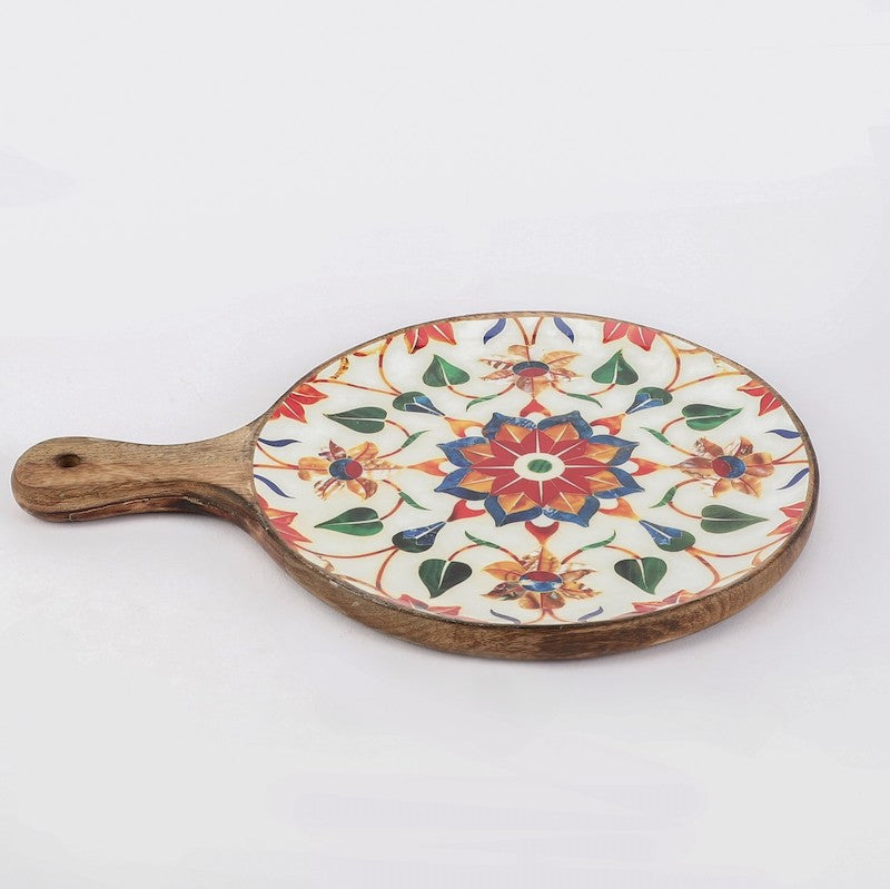 Round Wood Platter with Meena Print