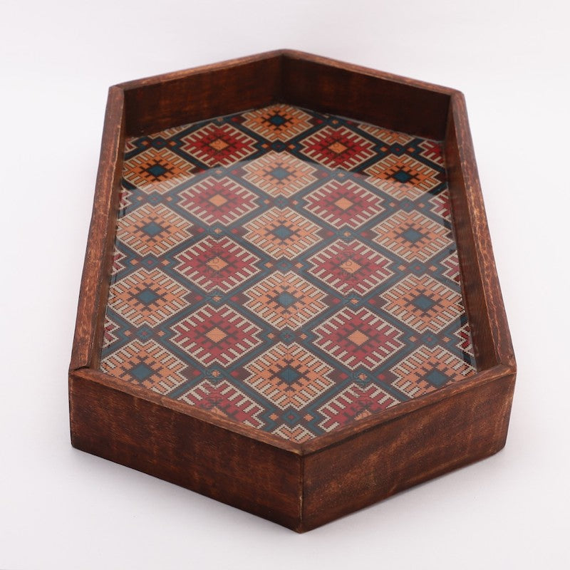 Wooden Serving Tray with Printed Fabric