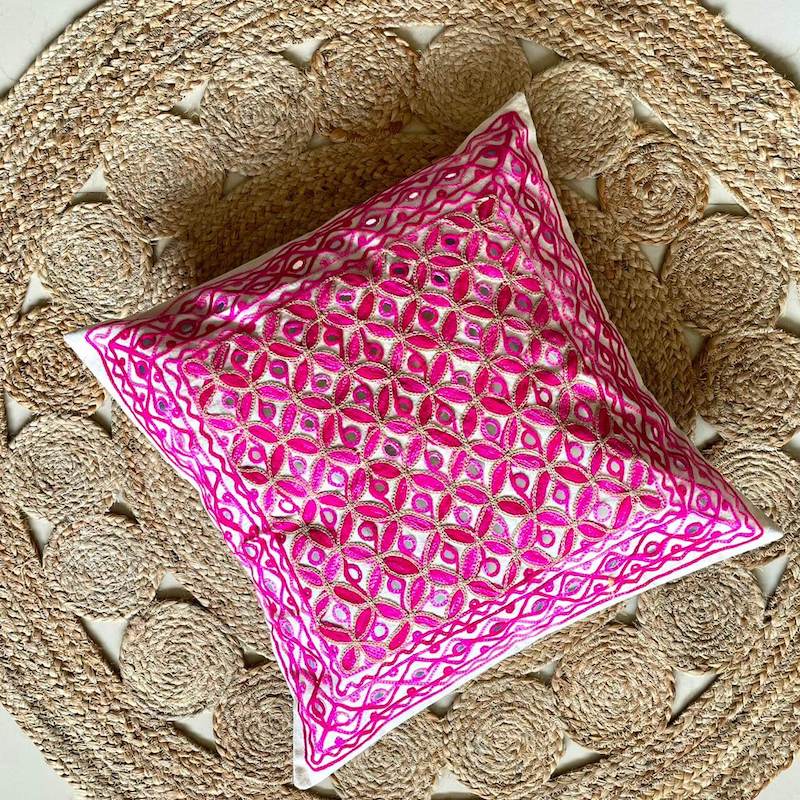 Shades Of Pink Aari Embroidered Cushion Covers (Set Of 2)