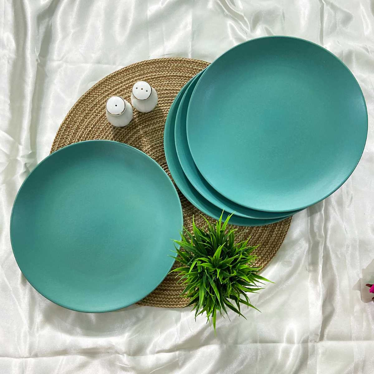 Matte Eurasian Teal Green Ceramic Dinner Plates (Set of 2/4/6)