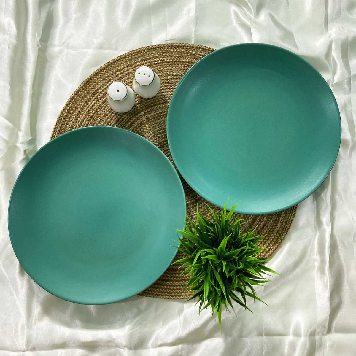 Matte Eurasian Teal Green Ceramic Dinner Plates (Set of 2/4/6)