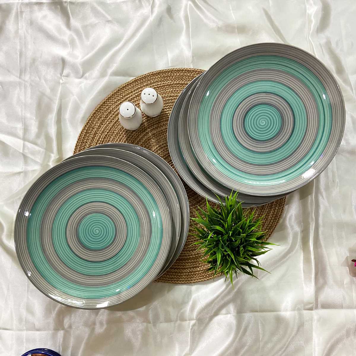 Grey & Green Ceramic Dinner Plates (Set of 2/4/6)