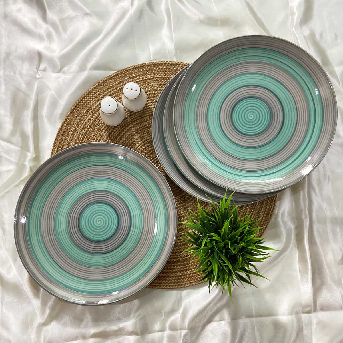 Grey & Green Ceramic Dinner Plates (Set of 2/4/6)