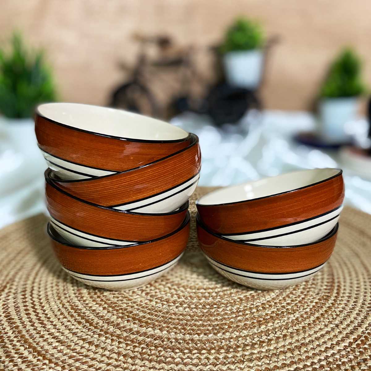 Royal Brown & White Handcrafted Ceramic Bowls/ Katoris (Set of 6)
