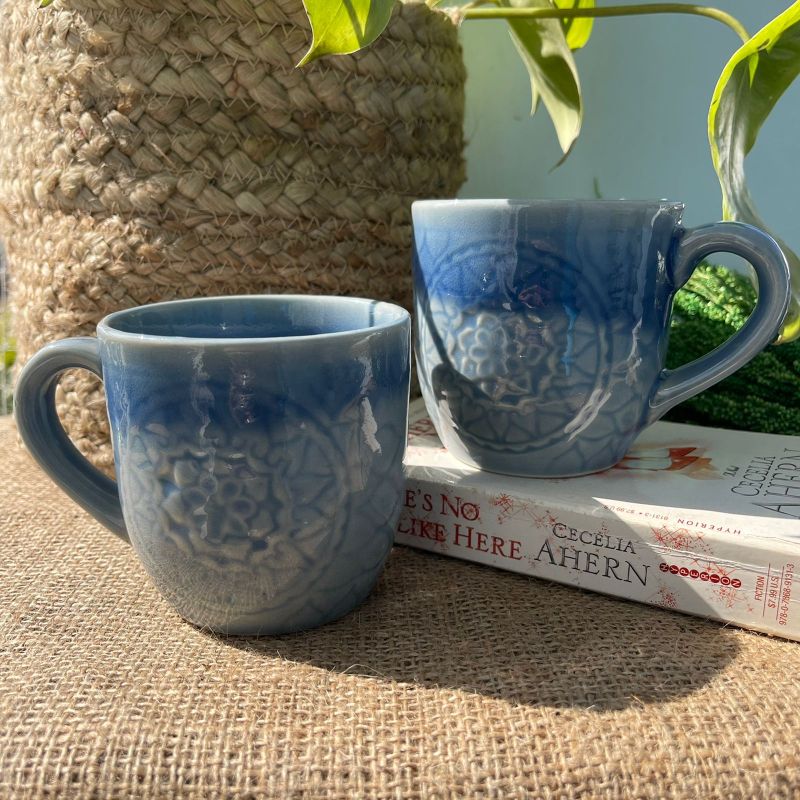 Sky Blue Mandala Coffee Mugs (Set of 2)