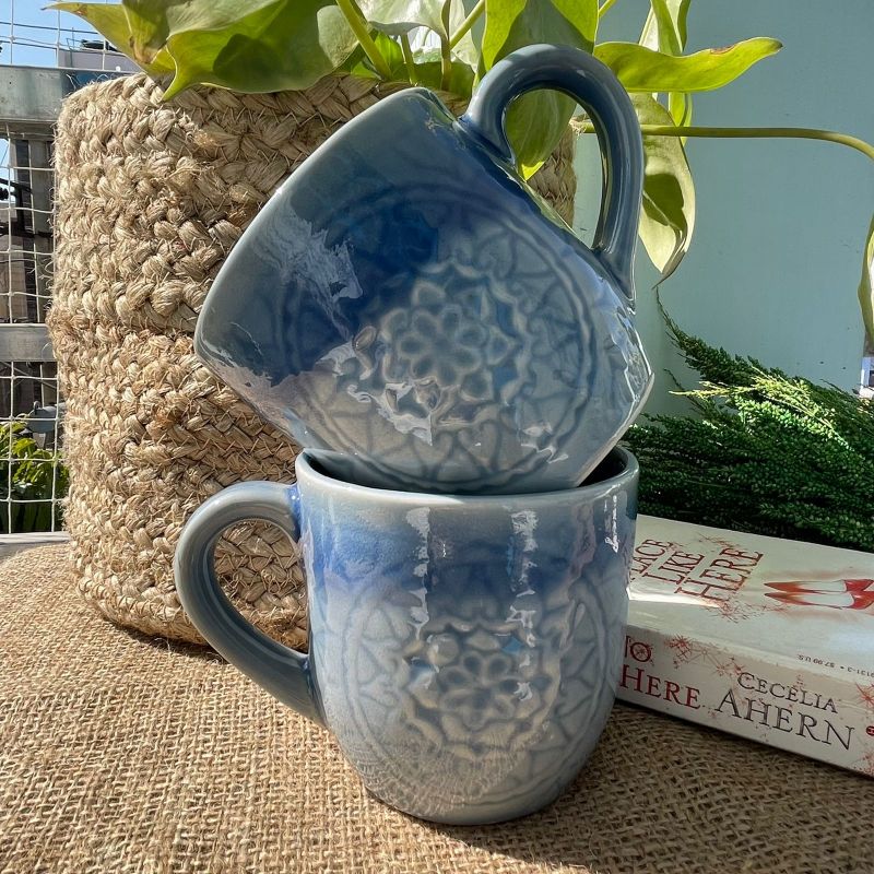 Sky Blue Mandala Coffee Mugs (Set of 2)