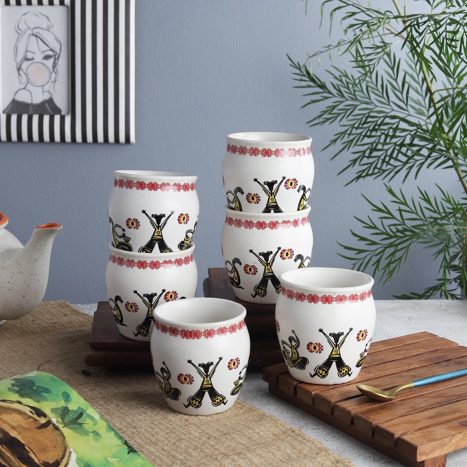 Kullad Chai Cups with Animal Motif (Set of 6)