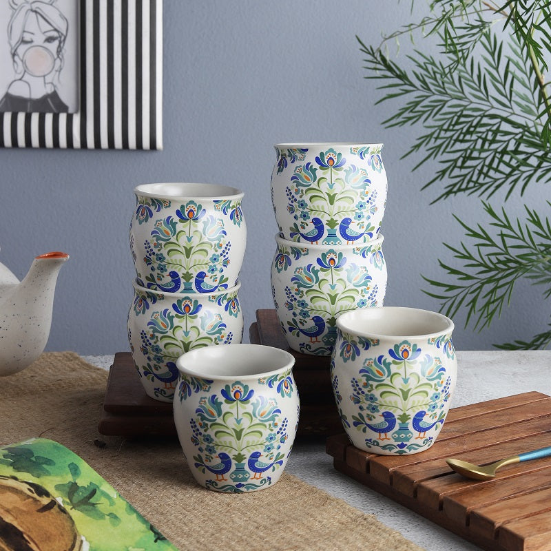 Ceramic Kullad- Floral(Set of 6)