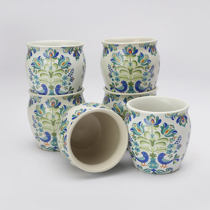 Ceramic Kullad- Floral(Set of 6)