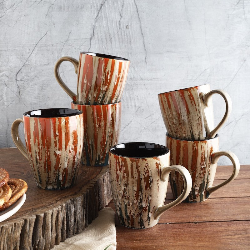 Orange Glazed & Creamy Coffee Mugs (Set of 6)