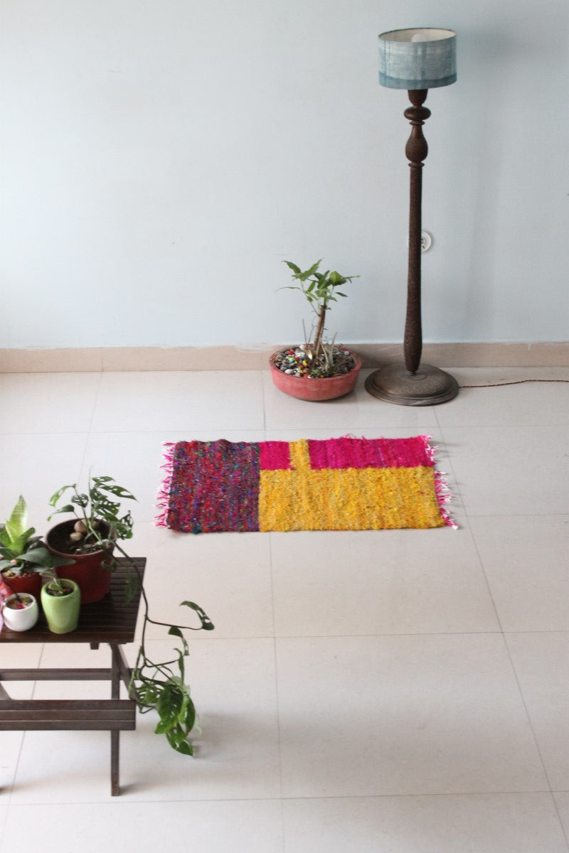 Spring Field Handcrafted Upcycled Silk Dhurrie Floor Covering