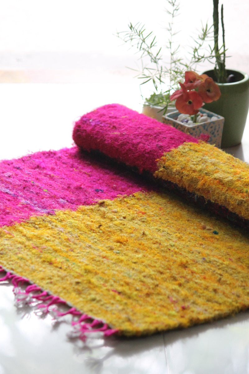 Spring Field Handcrafted Upcycled Silk Dhurrie Floor Covering