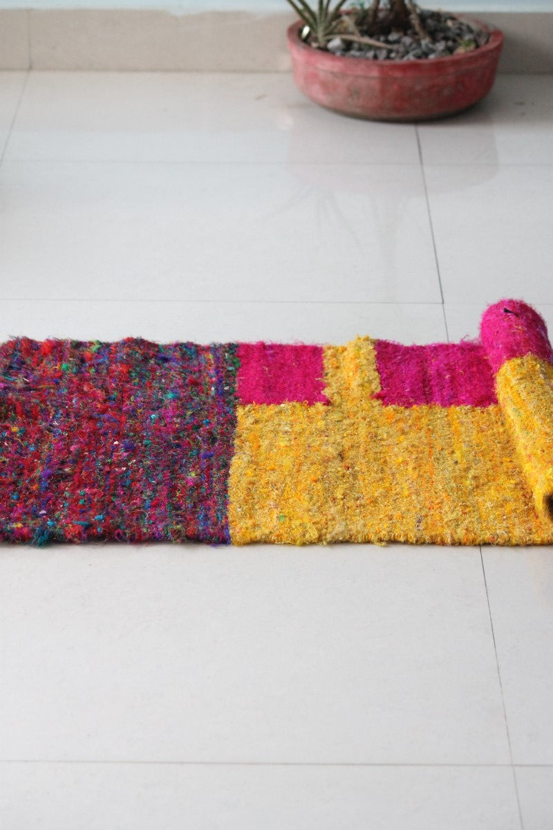 Spring Field Handcrafted Upcycled Silk Dhurrie Floor Covering