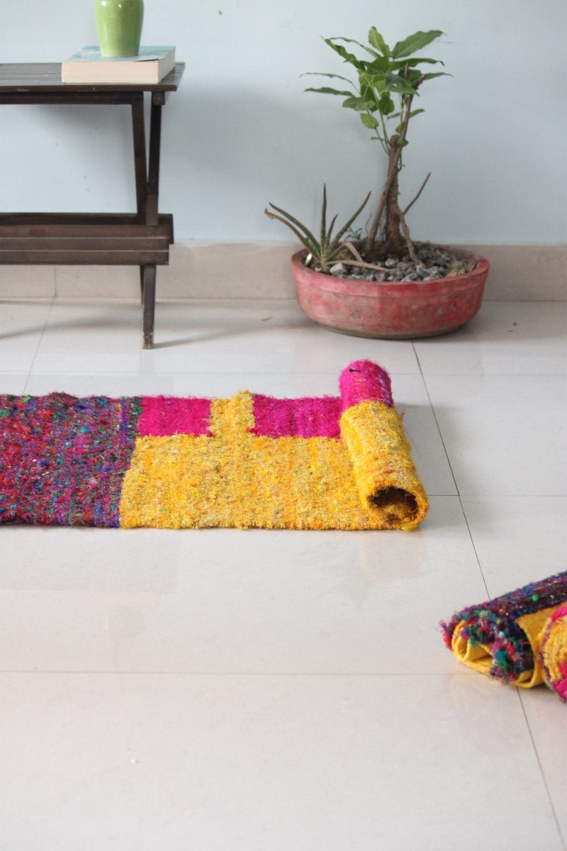 Spring Field Handcrafted Upcycled Silk Dhurrie Floor Covering