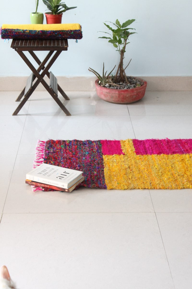 Spring Field Handcrafted Upcycled Silk Dhurrie Floor Covering