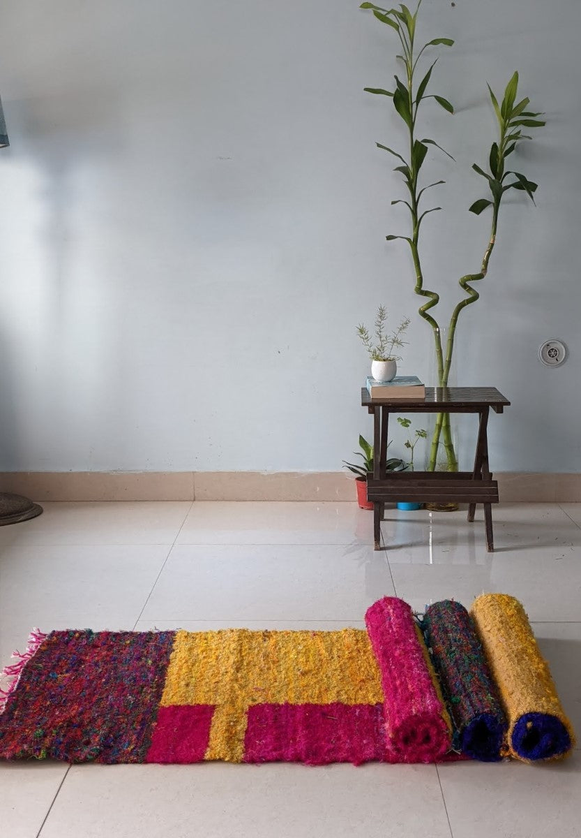 Spring Field Handcrafted Upcycled Silk Dhurrie Floor Covering