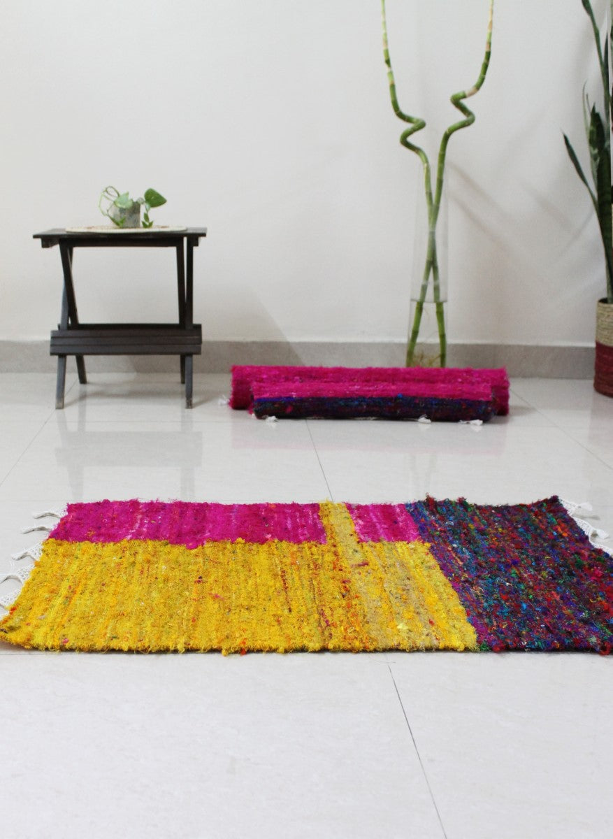 Spring Field Handcrafted Upcycled Silk Dhurrie Floor Covering