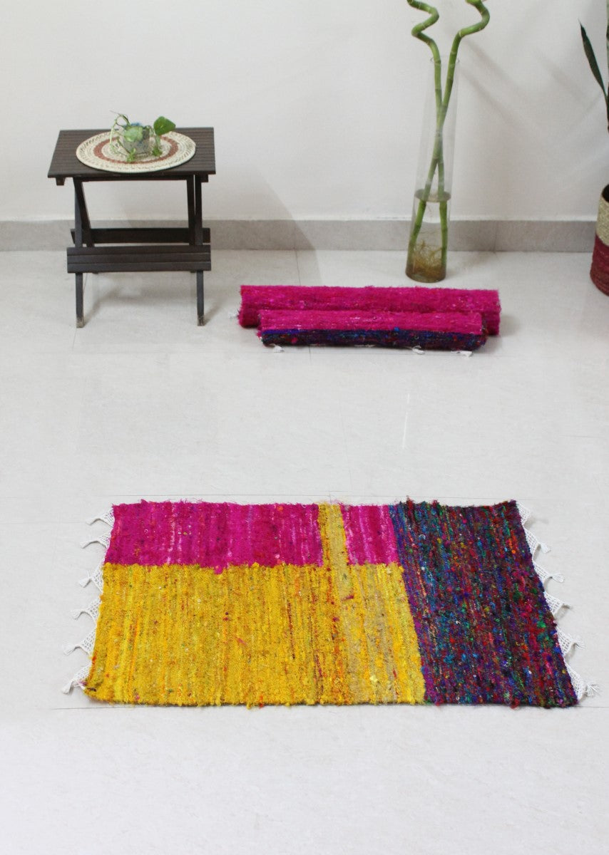 Spring Field Handcrafted Upcycled Silk Dhurrie Floor Covering