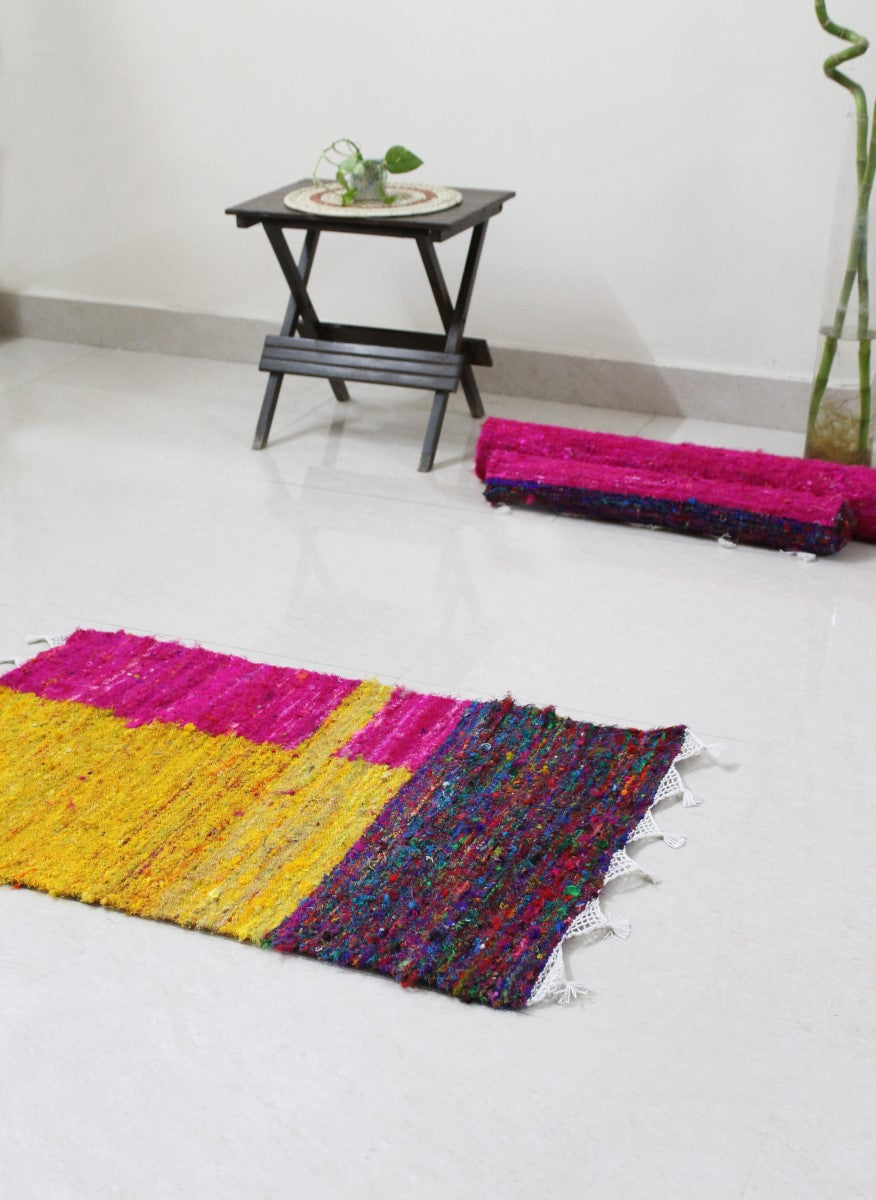 Spring Field Handcrafted Upcycled Silk Dhurrie Floor Covering
