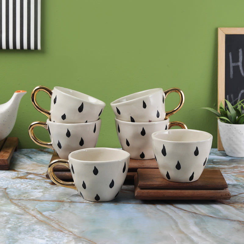 Bohemic White & Black Ceramic Coffee Mugs (Set of 4 / 6)