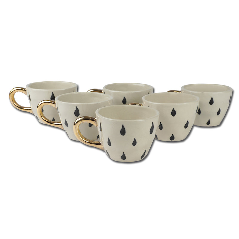 Bohemic White & Black Ceramic Coffee Mugs (Set of 4 / 6)