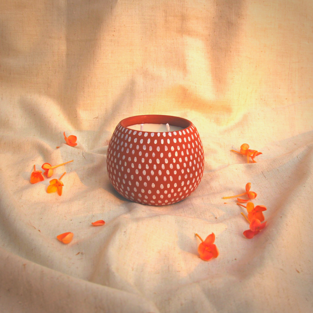 Stars Handpainted Terracotta Soy Wax Candle With Dual Wicks