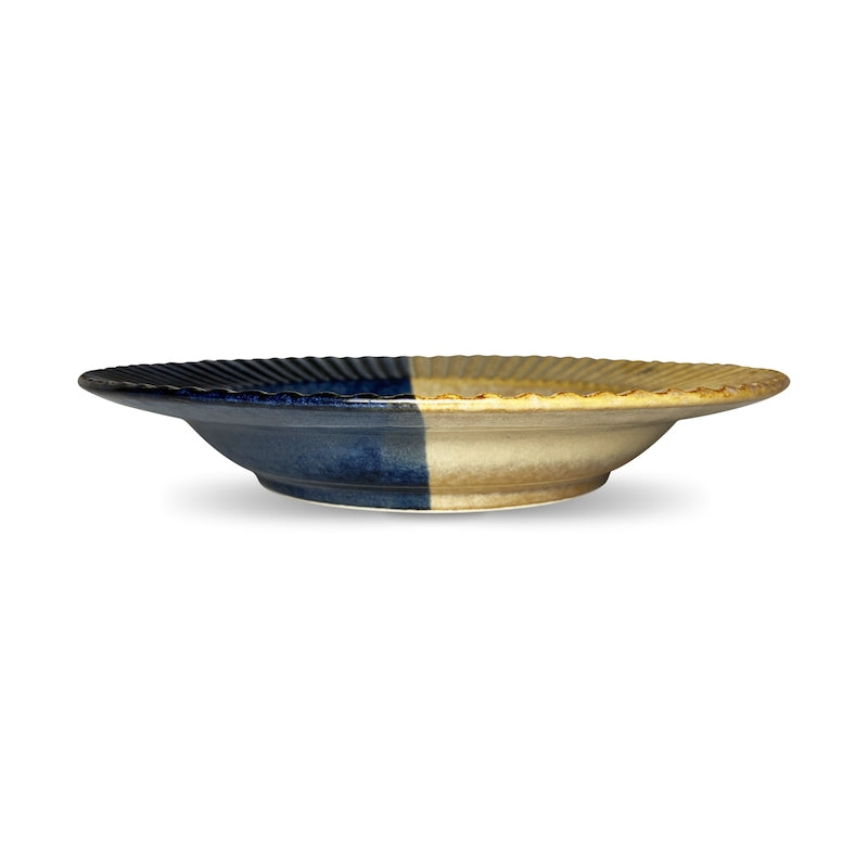 Half-Cut Blue & Brown Handglazed Ceramic Deep Pasta Plate