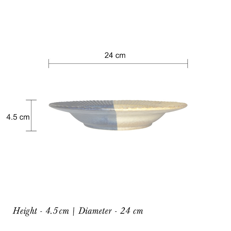 Half-Cut Blue & Brown Handglazed Ceramic Deep Pasta Plate