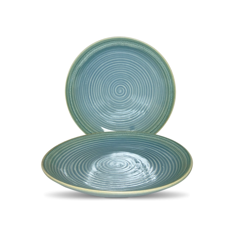 Sea Green Hand-Glazed Ceramic Dinner Plates (Set of 2)