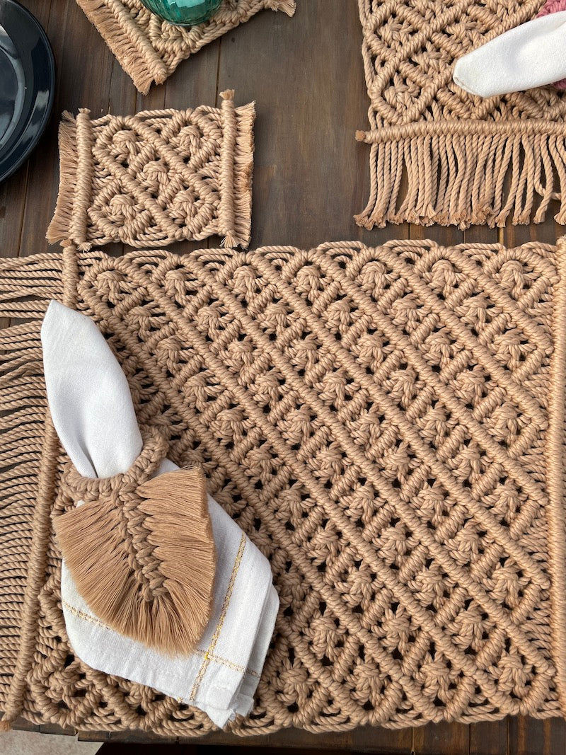 Handcrafted Beige Macrame Cotton Table Mat