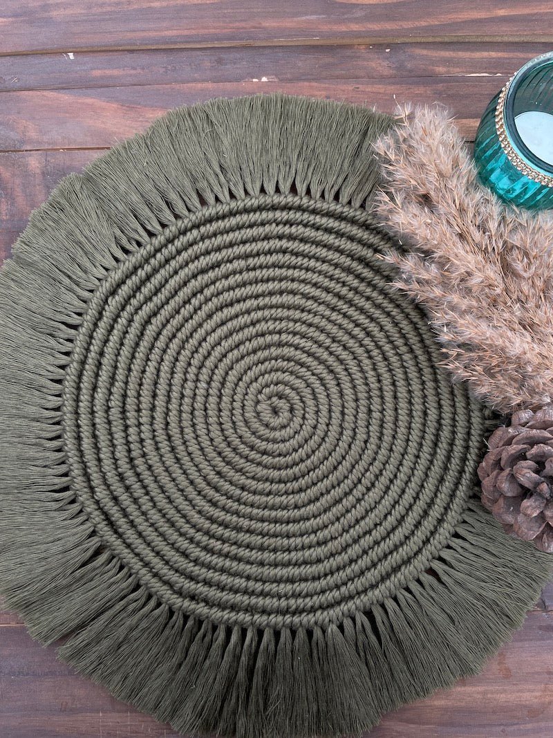 Handcrafted Green Macrame Cotton Table Mat